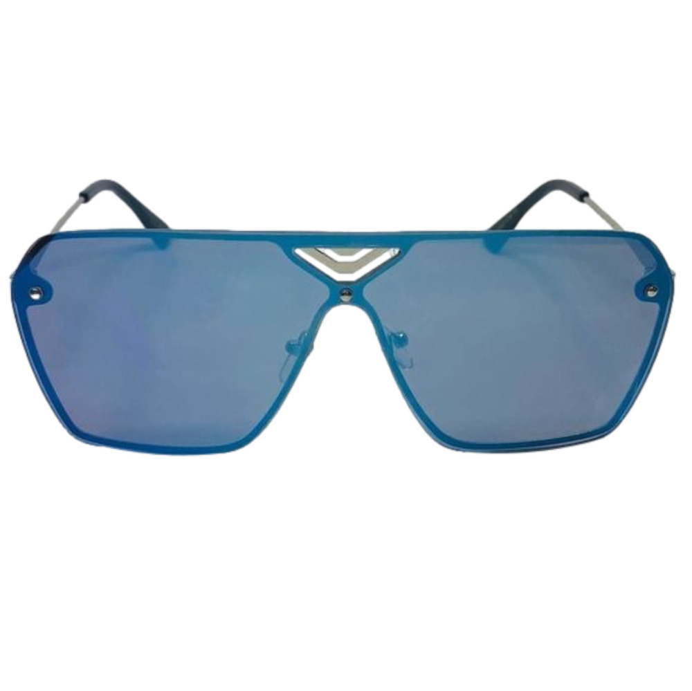 6041 | Blue Rimless Mirrored Shield Sunglasses